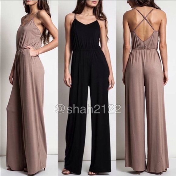 Criss cross back wide leg jumpsuit dress sexy - Picture 4 of 6